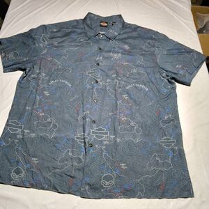 Harley Davidson Hawaiian Motorcycle All Over Print Button Down Short Sleeve 3 XL